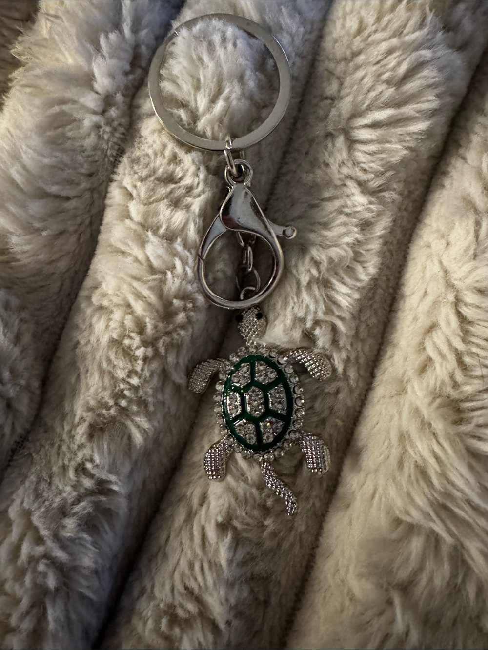 Crystal Turtle Keychain Charm - Green and Silver